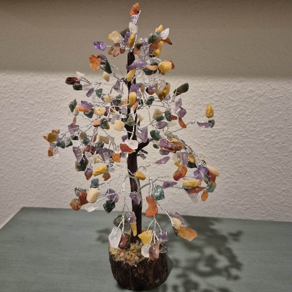 Amethyst, Lapis Lazuli, Carnelian Crystal Bonsai Tree - Silver Wrapped - Picture 5 of 7